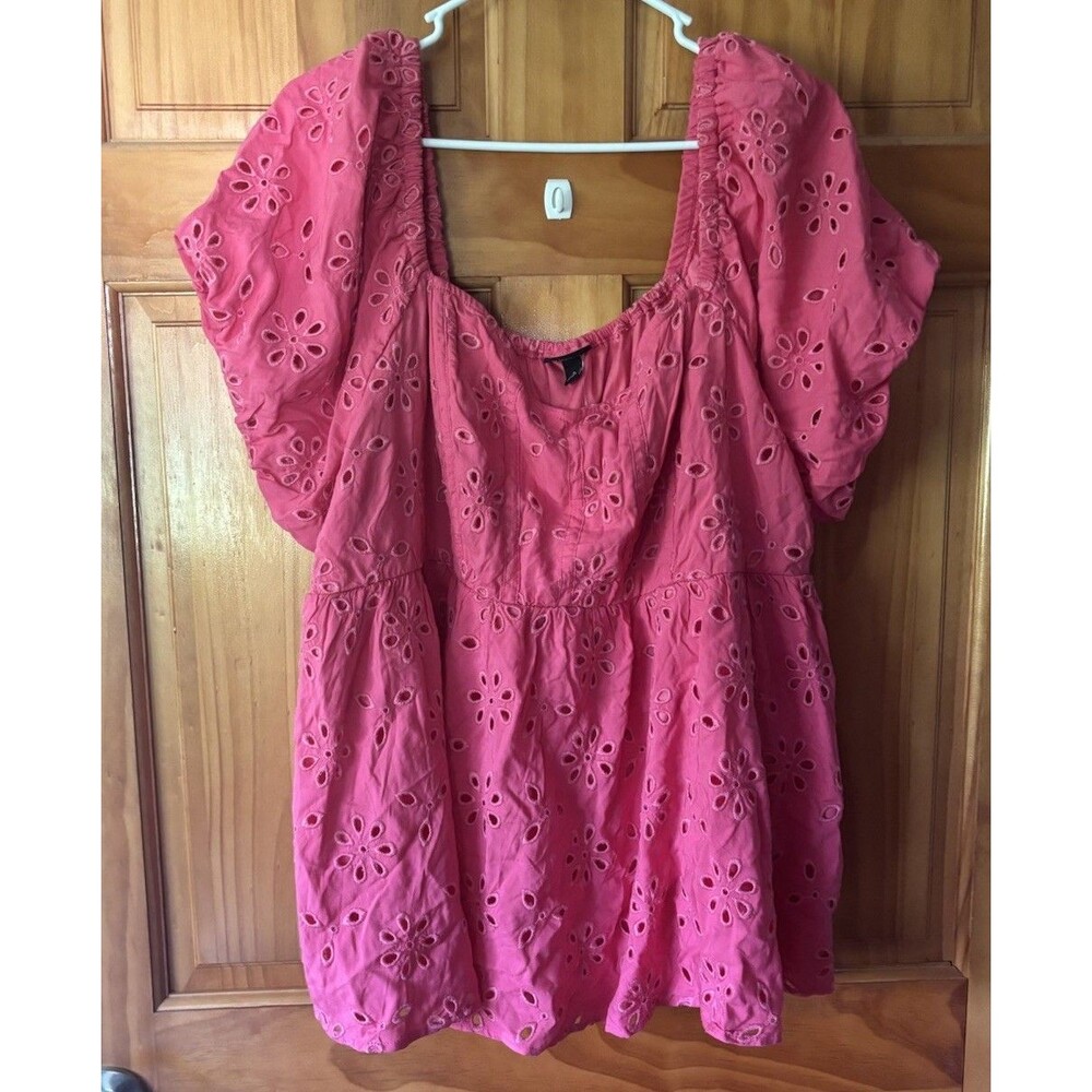Torrid Babydoll Eyelet Challis Blouse Puff Sleeves Size 3 Peasant Boho Chic